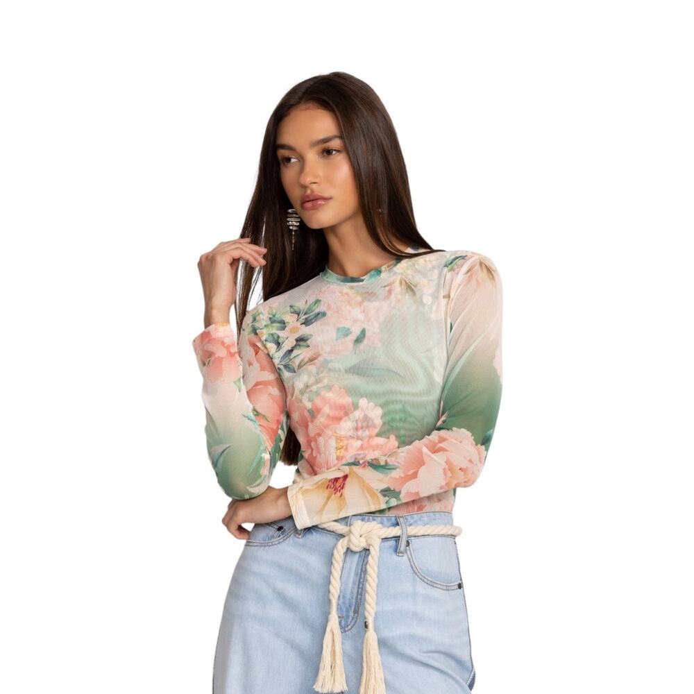 Johnny Was Jade Natalie Long Sleeve Mesh Tee Shirt Top Size Large Lightweight - Picture 2 of 11